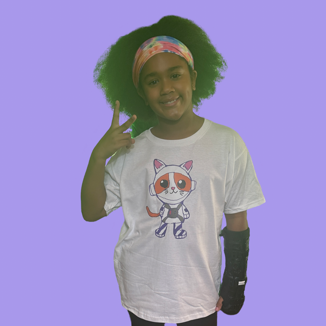 Space Kitty ~ White ~ LAW Designs ~ Tee Shirt ~ Youth